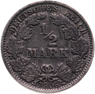 купить Германия 1/2 марки (mark) 1906, знак монетного двора: "J" - Гамбург