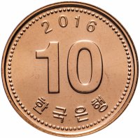 Купить Южная Корея 10 вон 2016