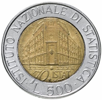 купить Италия 500 лир (lire) 1996 "70 лет Национальному институту статистики"