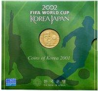 Купить Южная Корея набор монет 2001 "Чемпионат мира по футболу 2002- Корея/Япония" (6 монет и жетон в буклете-подставке)