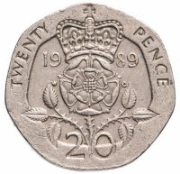 Купить Великобритания 20 пенсов (pence) 1985-1997 королева средних лет