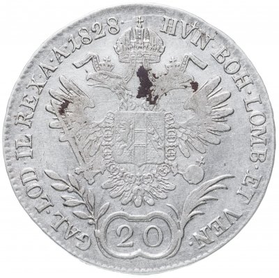 купить Австрия 20 крейцеров (kreuzer) 1828 B знак монетного двора "B" - Кремница