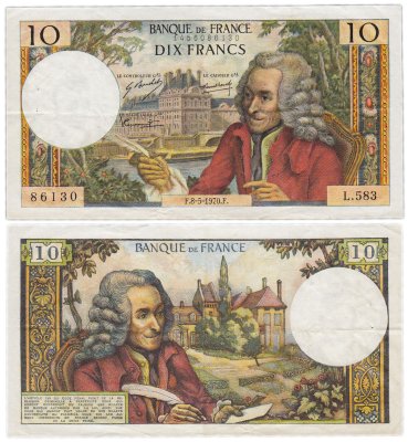 купить Франция 10 франков 1970 (1963-1973) Voltaire (Вольтер) Type (Pick 147с)