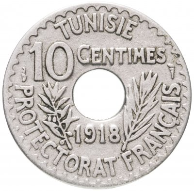 купить Тунис 10 сантимов (centimes) 1918