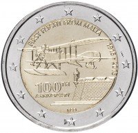 Купить Мальта 2 евро 2015 "100-летие первого авиаполета с территории Мальты"