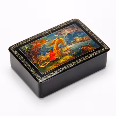 купить Шкатулка "Конёк-Горбунок", художник П.И. Снятков, папье-маше, роспись, лак, Завод «Мстерский ювелир», СССР, 1953 г.