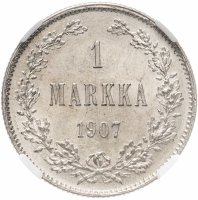 Купить 1 марка 1907 L для Финляндии в слабе ННР MS62, Биткин №399