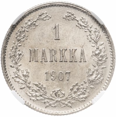 купить 1 марка 1907 L для Финляндии в слабе ННР MS62, Биткин №399