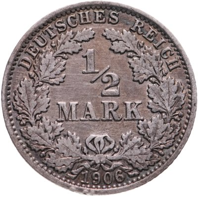 купить Германия 1/2 марки (mark) 1906, знак монетного двора: "A" - Берлин
