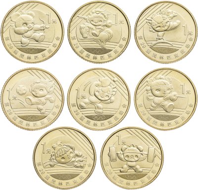 купить Китай набор монет 1 юань (yuan) 2008 "XXIX летние Олимпийские игры, Пекин 2008 - Талисманы олимпиады" (8 штук)