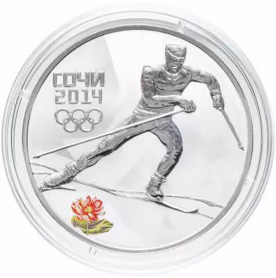 купить 3 рубля 2014 "XXII Зимняя Олимпиада в Сочи - Лыжные гонки" в футляре с сертификатом