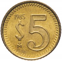 Купить Мексика 5 песо (pesos) 1985