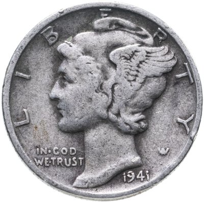 купить США 10 центов (дайм, one dime) 1941 Mercury Dime (дайм «Меркурий»)