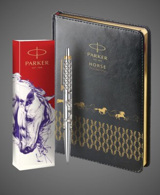 купить Подарочный набор: Шариковая ручка Parker Jotter Horse Special Edition в подарочной коробке и ежедневник недатированный черный с золотым срезом, Кожа и мех: искусственная кожа, нержавеющая сталь, позолота, 2026 г.