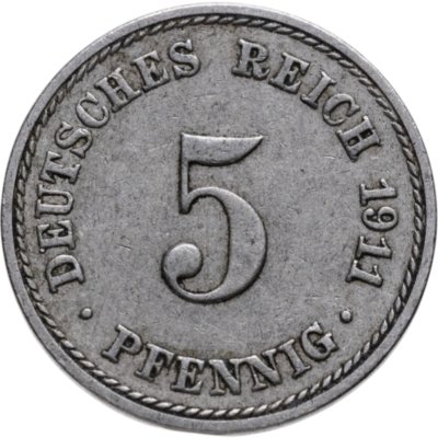купить Германия 5 пфеннигов (pfennig) 1911, знак монетного двора: "A"