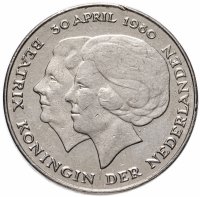 Купить Нидерланды 2 1/2 гульдена (gulden) 1980 "Коронация королевы Беатрикс"