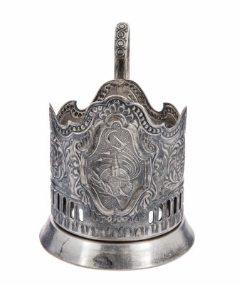 Купить Подстаканник "Советский космос" с рельефным декором и прорезным орнаментом, мельхиор, Кольчугинский металлургический завод, СССР, 1970-1990 гг.