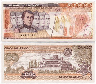 купить Мексика 5000 песо 1987 год Pick 88b