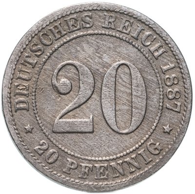 купить Германия 20 пфеннигов (pfennig) "D" 1887