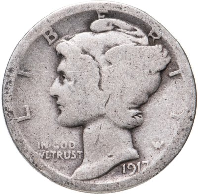 купить США 10 центов (дайм, one dime) 1917 S Mercury Dime знак монетного двора: "S" - Сан-Франциско