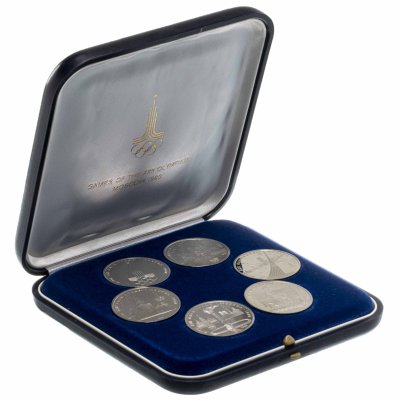 купить Набор из 6 монет 1 рубль 1977-1980 Proof "Советские памятные монеты" Олимпиада-80 в футляре