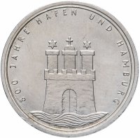 Купить Германия 10 марок 1989 "800 лет Гамбургскому порту" J