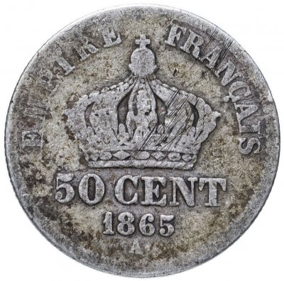 купить Франция 50 сантимов (centimes) 1865 A знак монетного двора: "A" - Париж