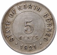 Купить Британское Северное Борнео 5 центов (cents) 1921