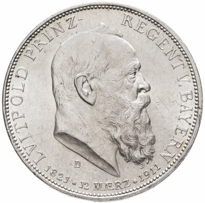 купить Германия (Империя) 5 марок (mark) 1911 90 лет со дня рождения Луитпольда Баварского