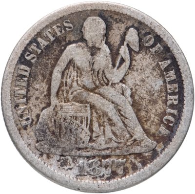 купить США 10 центов (дайм, one dime) 1877 Seated Liberty Dime Без отметки монетного двора