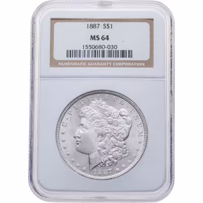 купить США 1 доллар (dollar) 1887 Доллар Моргана, без отметки монетного двора, в слабе NGC MS64