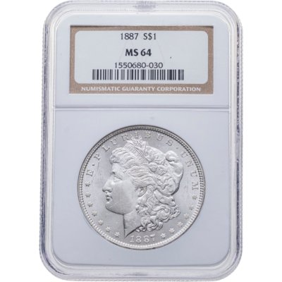 купить США 1 доллар (dollar) 1887 Доллар Моргана, без отметки монетного двора, в слабе NGC MS64