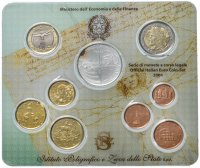Купить Италия 2004 официальный годовой набор евро из 9 монет (с серебряной монетой 5 евро) в буклете "50 лет телевидению в Италии"