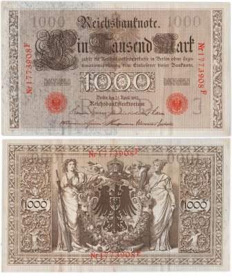 купить Германия 1000 марок 1910 красная печать