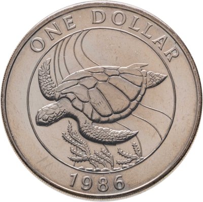 купить Бермуды 1 доллар 1986 "25 лет Всемирному фонду дикой природы - зеленая черепаха"
