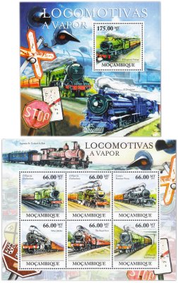 купить Мозамбик набор из 2 блоков марок 2011 "Паровозы"