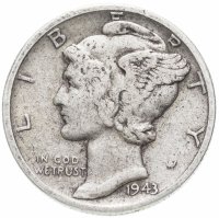 Купить США 10 центов (дайм, one dime) 1943 Mercury Dime Без отметки монетного двора