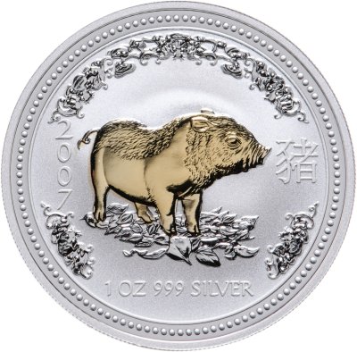купить Австралия 1 доллар 2007 Proof "Восточный календарь - лунар. Год Свиньи - лунный календарь" золоченая