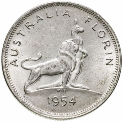 купить Австралия 2 шиллинга (флорин, shillings) 1954 "Королевский визит в Австралию"