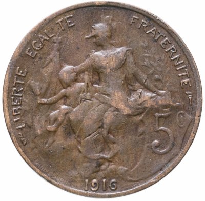 купить Франция 5 сантимов (centimes) 1916