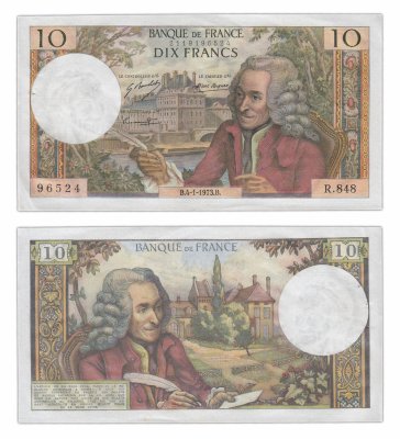 купить Франция 10 франков образца 1973 (1963-1973) Voltaire (Вольтер) Type (Pick 147d)