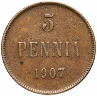 Купить 5 пенни 1907, монета для Финляндии