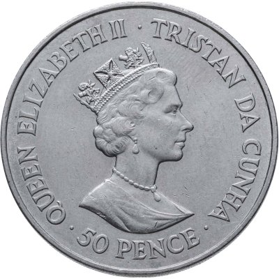 купить Тристан-да-Кунья 50 пенсов (pence) 1987 40 лет со дня свадьбы королевы Елизаветы II и принца Филиппа медно-никелевый сплав