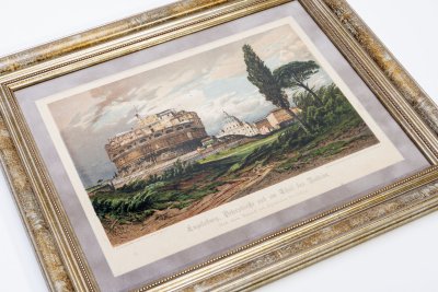 купить Хромолитография "Виды Рима: замок Ангела, собор св. Петра, Ватикан", оформленная в рамку и паспарту, бумага, печать, экспертное заключение, автор - Герман Краббес, Германия, 1889 г.
