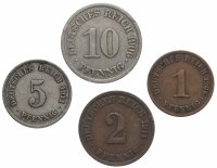 Купить Германская Империя набор из 4-х монет 1, 2, 5 и 10 пфеннигов (pfennig) 1890-1916, случайная дата