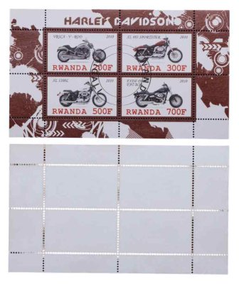 купить Руанда марки квартблок "Автомобили. Машины. Мотоцикл" 200, 300, 500, 700 франков 2010