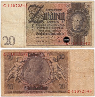 купить Германия 20 рейхсмарок 1933 (Pick 181)