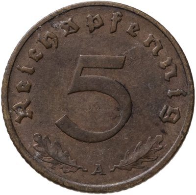 купить Германия, Третий рейх 5 рейхспфеннигов (reichspfennig) 1937, знак монетного двора: "A" - Берлин