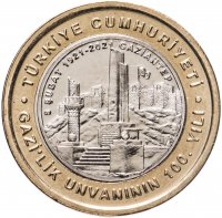 купить Турция 1 лира 2021 "100-летие присвоение титула "гази" (победитель) городу Газиантеп"