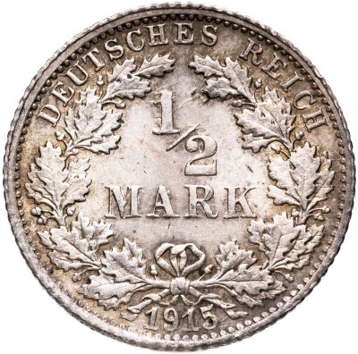 купить Германия 1/2 марки (mark) 1915 Знак монетного двора: "F" - Штутгарт